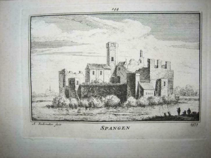 144 / Spangen het Huis Kopergravure 18e Eeuw, Antiek en Kunst, Kunst | Etsen en Gravures, Ophalen of Verzenden