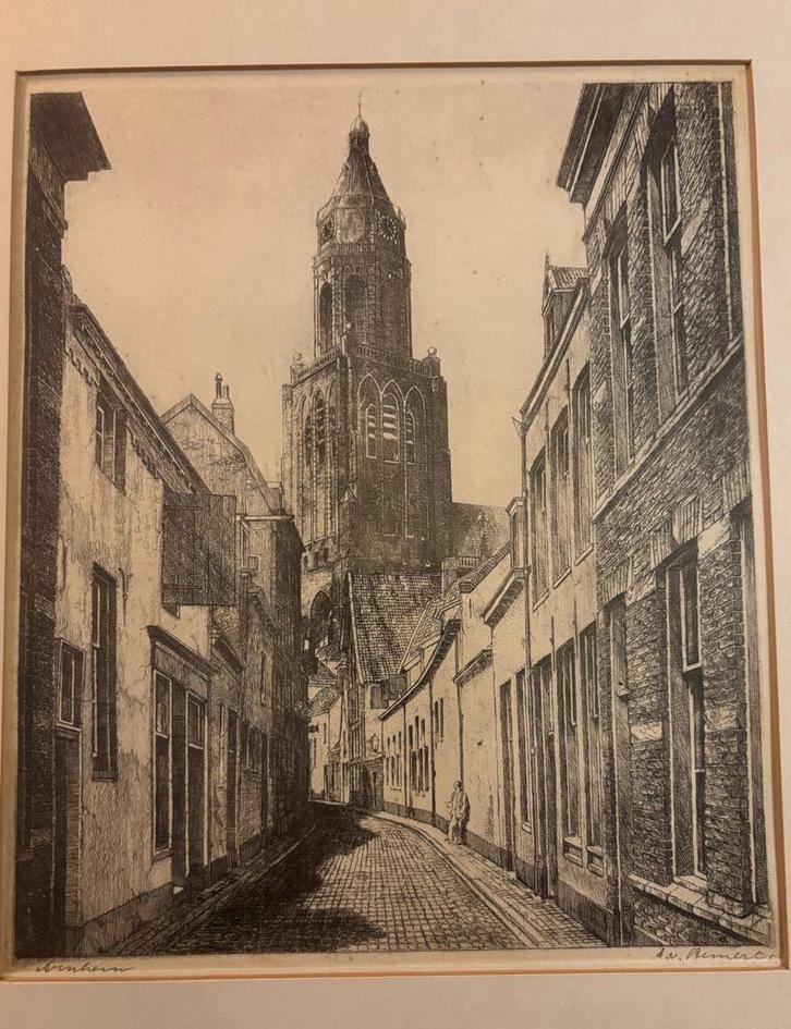 Prachtige tekening Eusebiuskerk Arnhem, Antiek en Kunst, Kunst | Etsen en Gravures, Ophalen of Verzenden