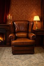 Fauteuil Bruin Leder klassieke Oor fauteuil Direct/Leverbaar