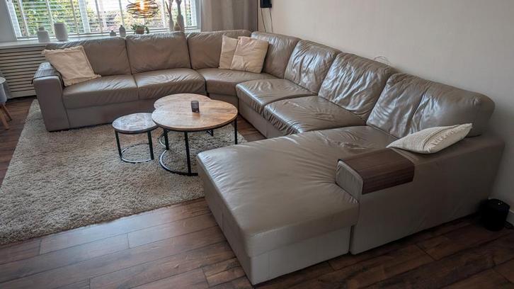 Lederen U-Bank Taupe - Ruim en Comfortabel!, Huis en Inrichting, Banken | Bankstellen, Ophalen