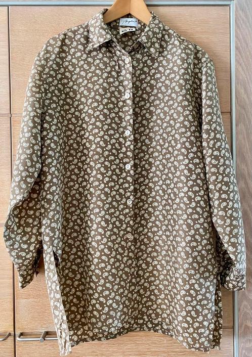 Oversized bruine batik blouse in 100% zijde, maat 36, Kleding | Dames, Blouses en Tunieken, Zo goed als nieuw, Maat 36 (S), Bruin