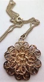 Prachtige licht vergulde filigrain bloem hanger met ketting, Ophalen, Zilver, Hanger