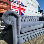 Chesterfield bank stof blauw grijs, gratis bezorgd, Ophalen, Nieuw, 75 tot 100 cm, Stof