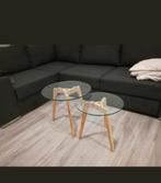 Jysk 2-delige - Bijzettafelset - glas, hout, Ophalen, Minder dan 45 cm, Minder dan 55 cm, Rond