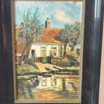Olieverf paneeltje huis aan water G.Bos jr 1927, Ophalen of Verzenden