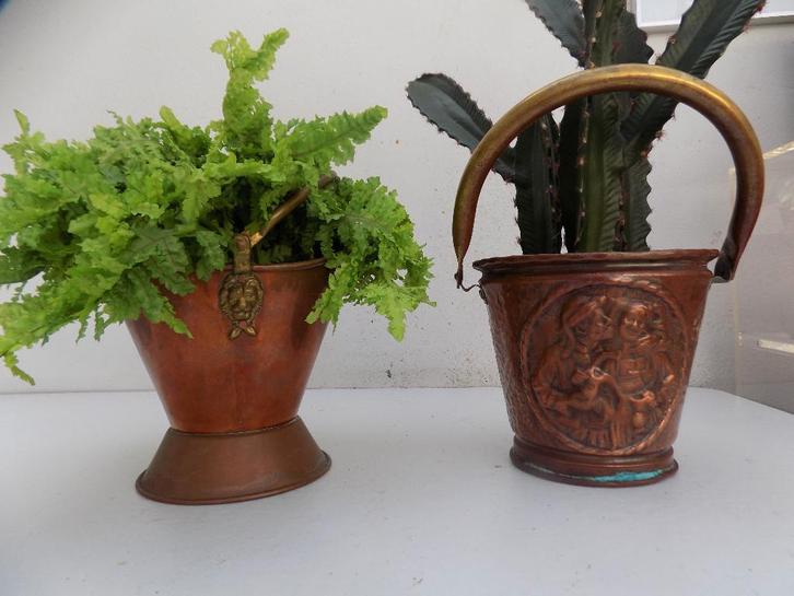 Bloempot koper pot ompot vintage brocante patin decoratie, Tuin en Terras, Bloempotten, Gebruikt, Aardewerk, Minder dan 40 cm
