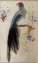 Vintage schilderijtje roofvogel o.a. gemaakt van veertjes, Antiek en Kunst, Ophalen of Verzenden