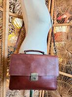 YV6181: Vintage 70s /80s Satchel Leather Briefcase Bag -Tas, Ophalen of Verzenden, Gebruikt