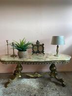 Vintage salontafel messing onyx marmer, Ophalen, Gebruikt, 100 tot 150 cm, Vintage