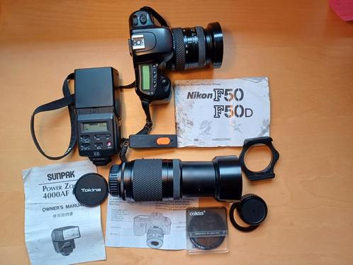 Nikon F50 spiegelreflexcamera,  2 objectieven en flitser, Audio, Tv en Foto, Fotocamera's Analoog, Gebruikt, Spiegelreflex, Nikon