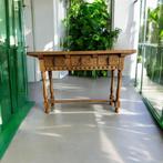 Vintage houten bijzettafel / consoletafel / sidetable, Ophalen, 25 tot 50 cm, Rechthoekig, 100 tot 150 cm