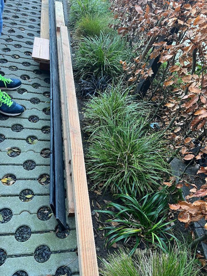 Rsetstukken Douglas hout en 2 zwarte potdekselplanken, Doe-het-zelf en Verbouw, Hout en Planken, Nieuw, Balk, Overige houtsoorten