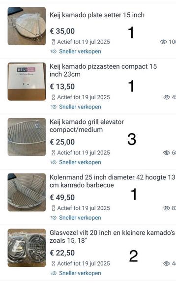 Partij kamado en barbecue accesoires beschikbaar voor biedingen