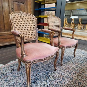 Antieke damesstoelen hout/rotan/stof -oud roze beschikbaar voor biedingen