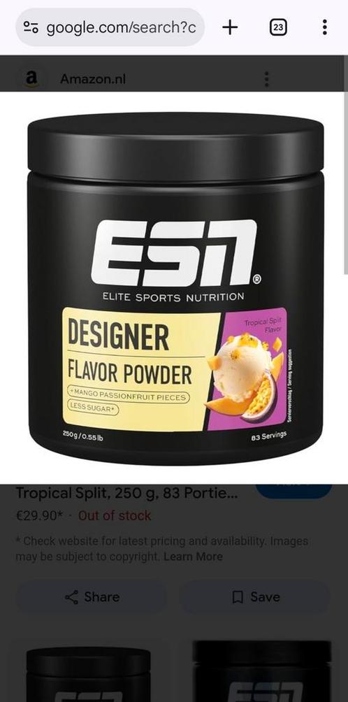 GEZOCHT!! ESN tropical split, Sport en Fitness, Gezondheidsproducten en Wellness, Zo goed als nieuw, Poeder of Drank, Ophalen of Verzenden