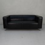 Black leather sofa - 3 seater, 150 tot 200 cm, Leather, Rechte bank, Gebruikt