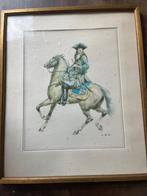 Ingelijste tekening van ruiter te paard, Antiek en Kunst, Ophalen of Verzenden