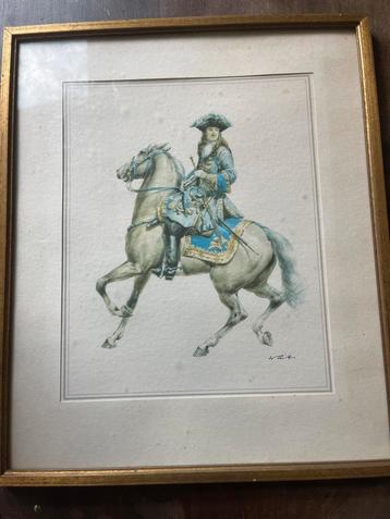 Ingelijste tekening van ruiter te paard beschikbaar voor biedingen