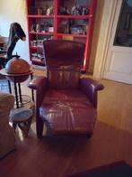 Rode Leren Fauteuil met opklap voetensteun T.E.A.B., Ophalen, Gebruikt, 75 tot 100 cm, Metaal