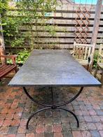 Tuintafel belgisch hardsteen met metalen onderstel, Tuin en Terras, Gebruikt, Ophalen