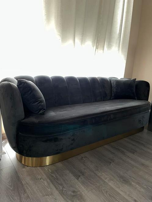 Luxe Zwarte Velvet bank, Huis en Inrichting, Banken | Bankstellen, Zo goed als nieuw, Vierpersoons of meer, 200 tot 250 cm, Stof