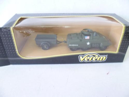 Verem 9533 Solido Ford M20 Combat car + aanhanger militair, Verzamelen, Militaria | Algemeen, Landmacht, Miniatuur of Beeldje