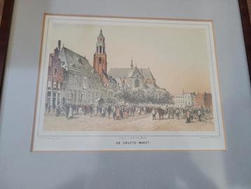 Arnhem de groote markt prent schilderij  beschikbaar voor biedingen
