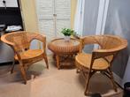 Leuk rieten tafeltje met glasplaat en rieten stoelen, Ophalen, Gebruikt, 50 tot 100 cm, Rieten