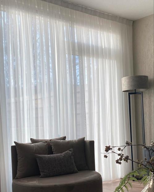 Witte vitrage met dubbele plooi of platte plooi, Huis en Inrichting, Stoffering | Gordijnen en Lamellen, Zo goed als nieuw, 200 cm of meer