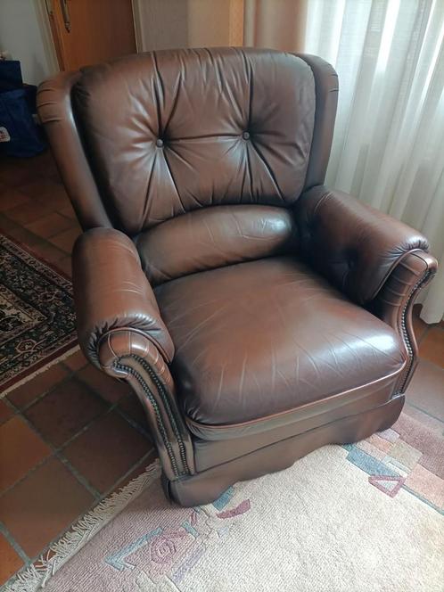 2 Leren Fauteuils, Huis en Inrichting, Fauteuils, Gebruikt, Leer, 75 tot 100 cm, 75 tot 100 cm, Ophalen
