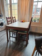 uitschuifbare witte houten eettafel met stoelen, Ophalen, Gebruikt, Rechthoekig, 50 tot 100 cm