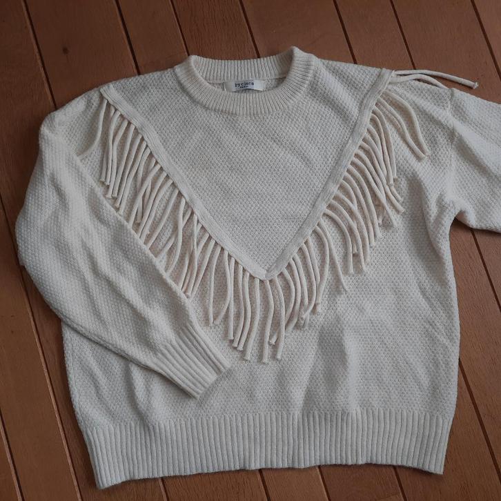 by CLARA Paris trui beige met franjes maat M, Kleding | Dames, Truien en Vesten, Zo goed als nieuw, Maat 38/40 (M), Beige, Ophalen of Verzenden