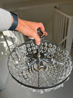 Plafonnière kristal/zilver, 6 lamps a 40 watt. 2 stuks., Ophalen of Verzenden, Gebruikt, Glas, Landelijk