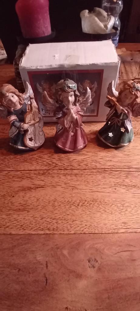 Set van 3 vintage engelenbeeldjes waxinehouders, Verzamelen, Beelden en Beeldjes, Gebruikt, Ophalen of Verzenden