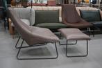 Luxe fauteuil + hocker BEAL Jess Design metaal & leer, Huis en Inrichting, Fauteuils, Ophalen, 75 tot 100 cm, Zo goed als nieuw