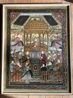 Vintage Indo-Perzische Hofscène Schilderij (Mughal Stijl), Ophalen of Verzenden