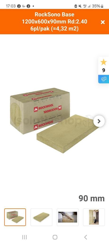 ROCKWOOL 90 mm - RockSono Base 1200x600x90mm, Doe-het-zelf en Verbouw, Isolatie en Afdichting, Nieuw, Steenwol, 8 tot 12 cm, Minder dan 5 m²