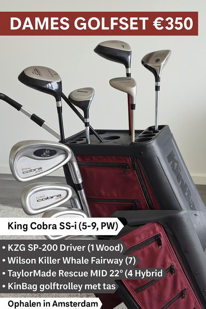 Dames Golfset met King Cobra SS-i IJzers + KinBag Trolley, Sport en Fitness, Golf, Zo goed als nieuw, Set, Overige merken, Ophalen