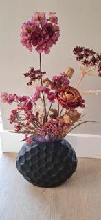 Fleurig kunst stukje met zwarte pot, Ophalen of Verzenden, Zo goed als nieuw
