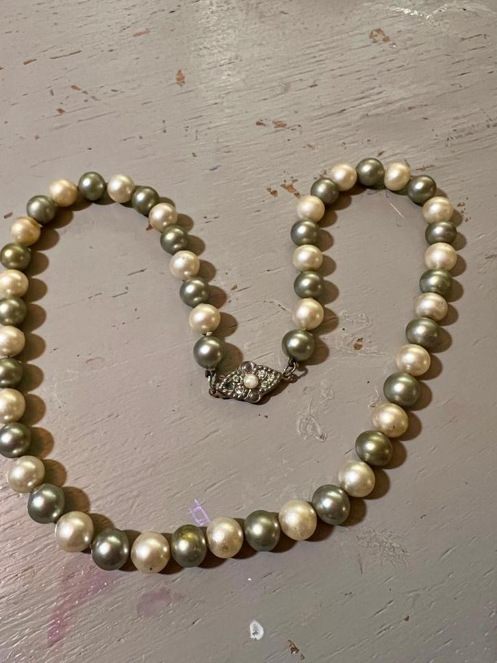 Vintage parelketting ketting parels costume jewelry strass, Sieraden, Tassen en Uiterlijk, Kettingen, Zo goed als nieuw, Overige materialen