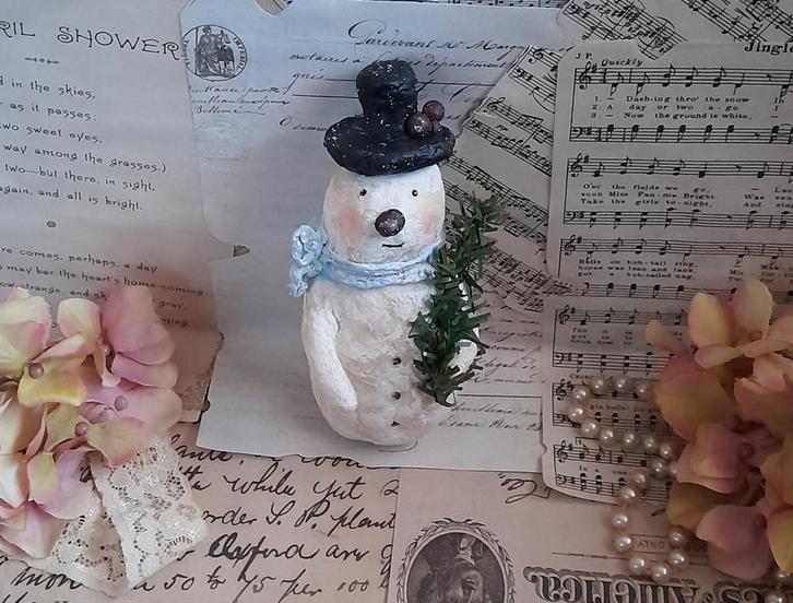 Prachtig brocante wattenpopje Sneeuwpop Feathertree, Antiek en Kunst, Curiosa en Brocante, Ophalen of Verzenden