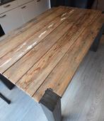 Mooie steigerhouten eettafel met metalen poten, Overige houtsoorten, Zo goed als nieuw, 150 tot 200 cm, Vier personen
