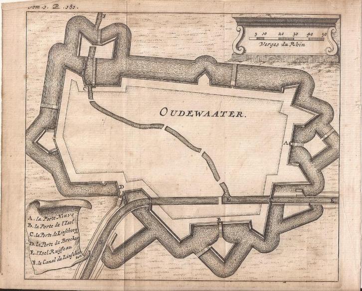 Oudewater Oudewaater plattegrond vestingkaart kopergravure, Antiek en Kunst, Kunst | Etsen en Gravures, Ophalen of Verzenden