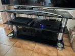 TV meubel donker glas en RVS, Ophalen, 50 tot 100 cm, Zo goed als nieuw, Glas