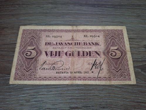 Lastig biljet 5 gulden Nederlands-Indië, Javasche Bank 1927, Postzegels en Munten, Bankbiljetten | Nederland, 25 gulden, Ophalen of Verzenden