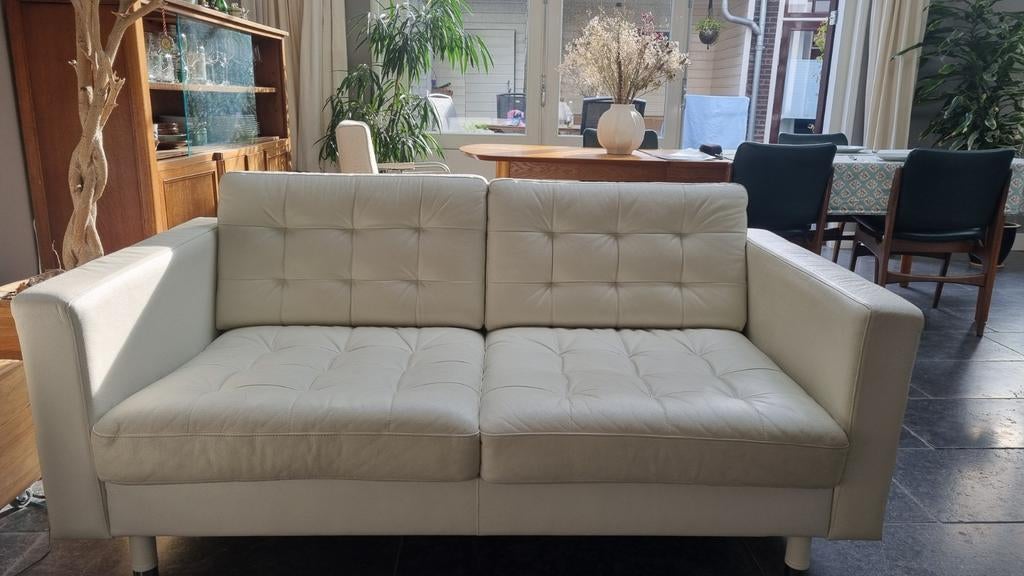 Landskrona ikea 2 persoons bank wit leer, Ophalen, Gebruikt, Tweepersoons, Minder dan 150 cm