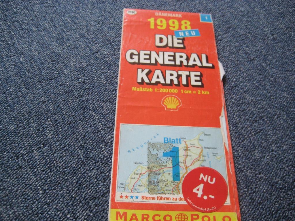 Wegenkaart van Noord Denemarken, Boeken, Atlassen en Landkaarten, Gelezen, Landkaart, Europa Overig, 1800 tot 2000, Verzenden