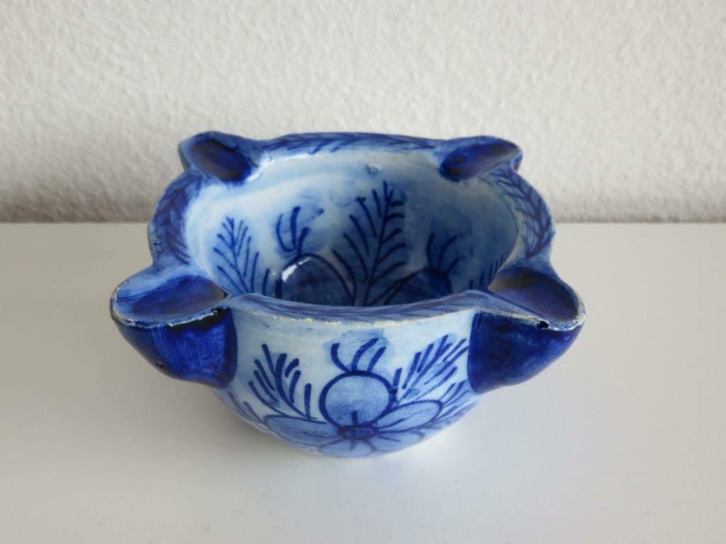 Vintage Spaanse aardewerken blauwe asbak jaren 1970, Ophalen of Verzenden, Gebruikt, Asbak