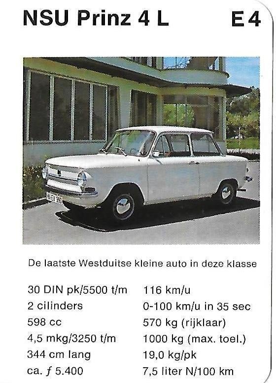 Autokaartje E4 NSU Prinz 4 L, Ophalen of Verzenden, Zo goed als nieuw, Auto's