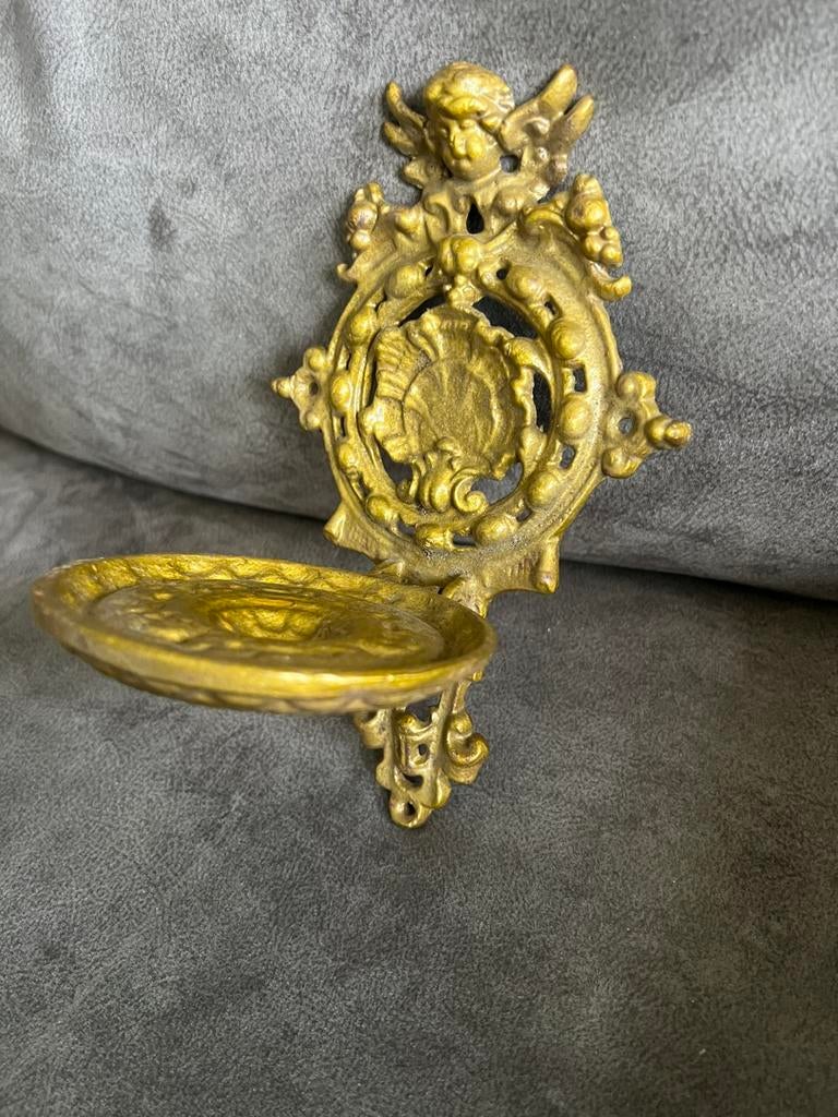 Antiek / Vintage Messing / Bronzen Wandkandelaar Jaren ‘30., Antiek en Kunst, Antiek | Kandelaars, Ophalen of Verzenden, Koper of Brons